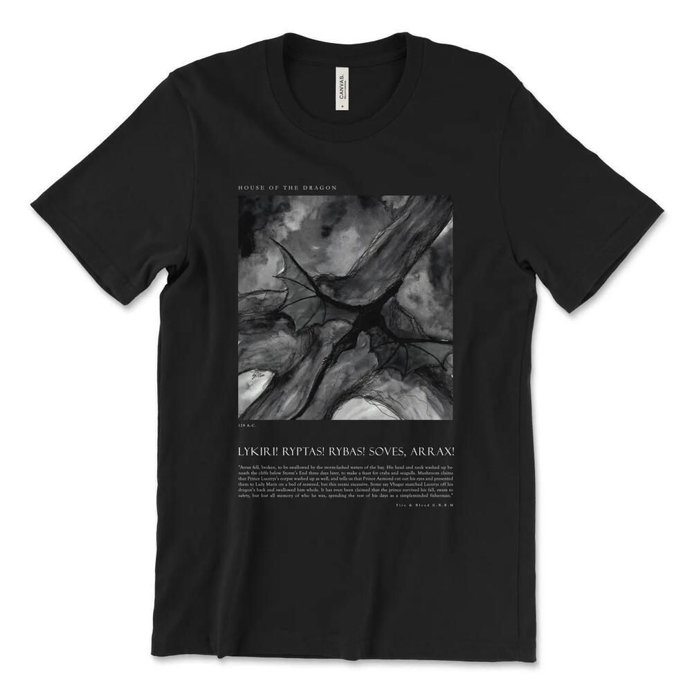 Dance Of Dragons T-Shirt Arrax & Vhagar Watercolor Design - Black